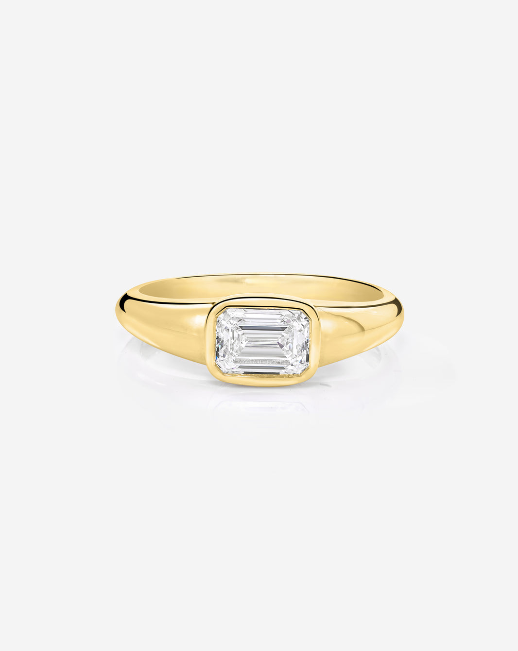 14k yellow gold belt buckle emerald cut lab diamond signet ring, approximately 0.72 ctw, F-G color VS clarity, shown face-on