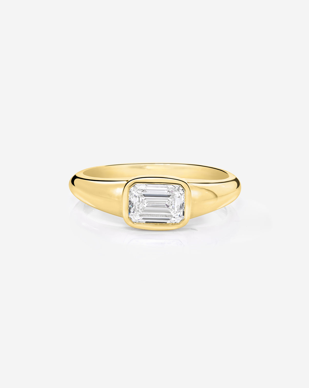 14k yellow gold belt buckle emerald cut lab diamond signet ring, approximately 0.72 ctw, F-G color VS clarity, shown face-on