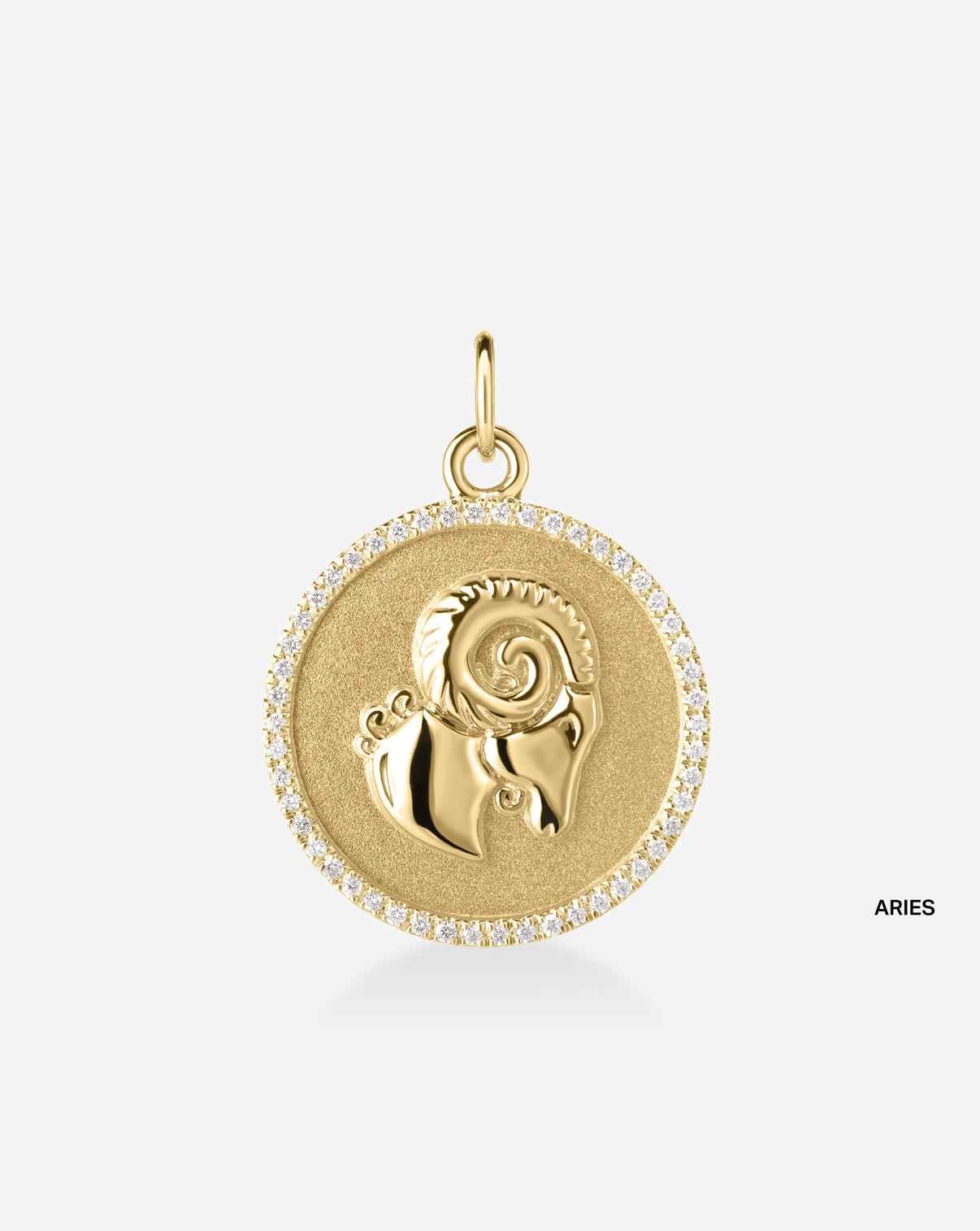 Medallion pendant featuring 50 round natural diamonds and the Aries Zodiac sign