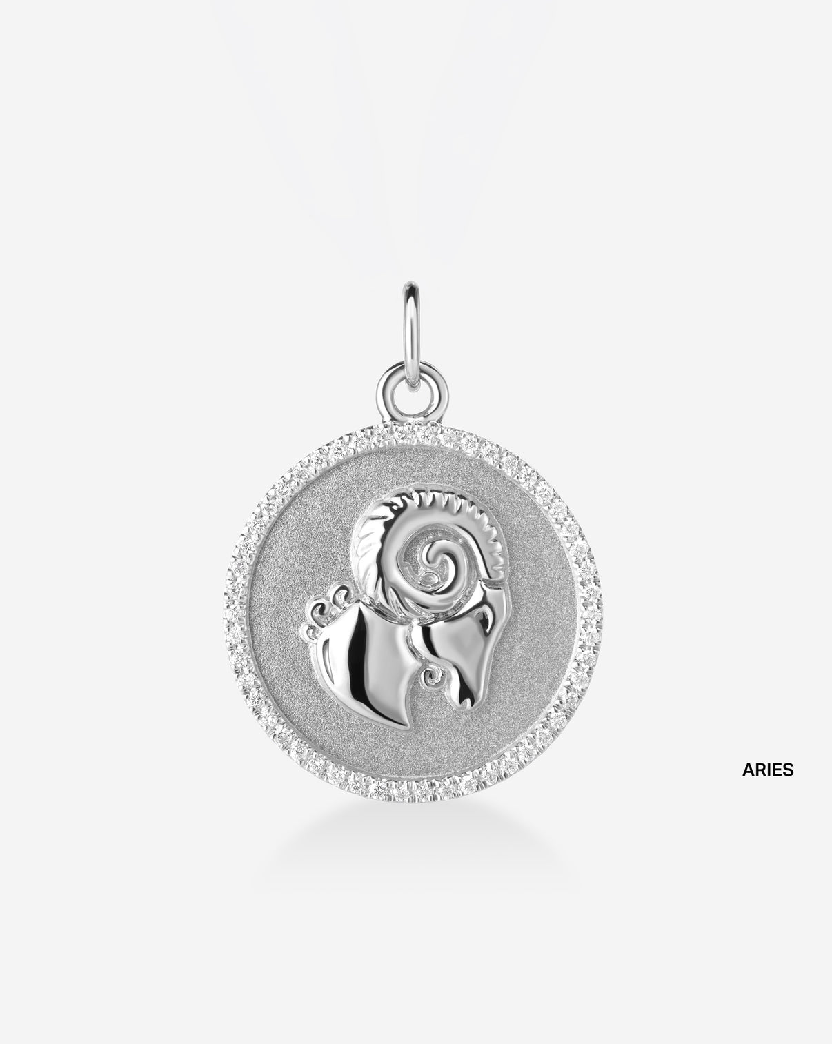 Medallion pendant featuring 50 round natural diamonds and the Aries Zodiac sign