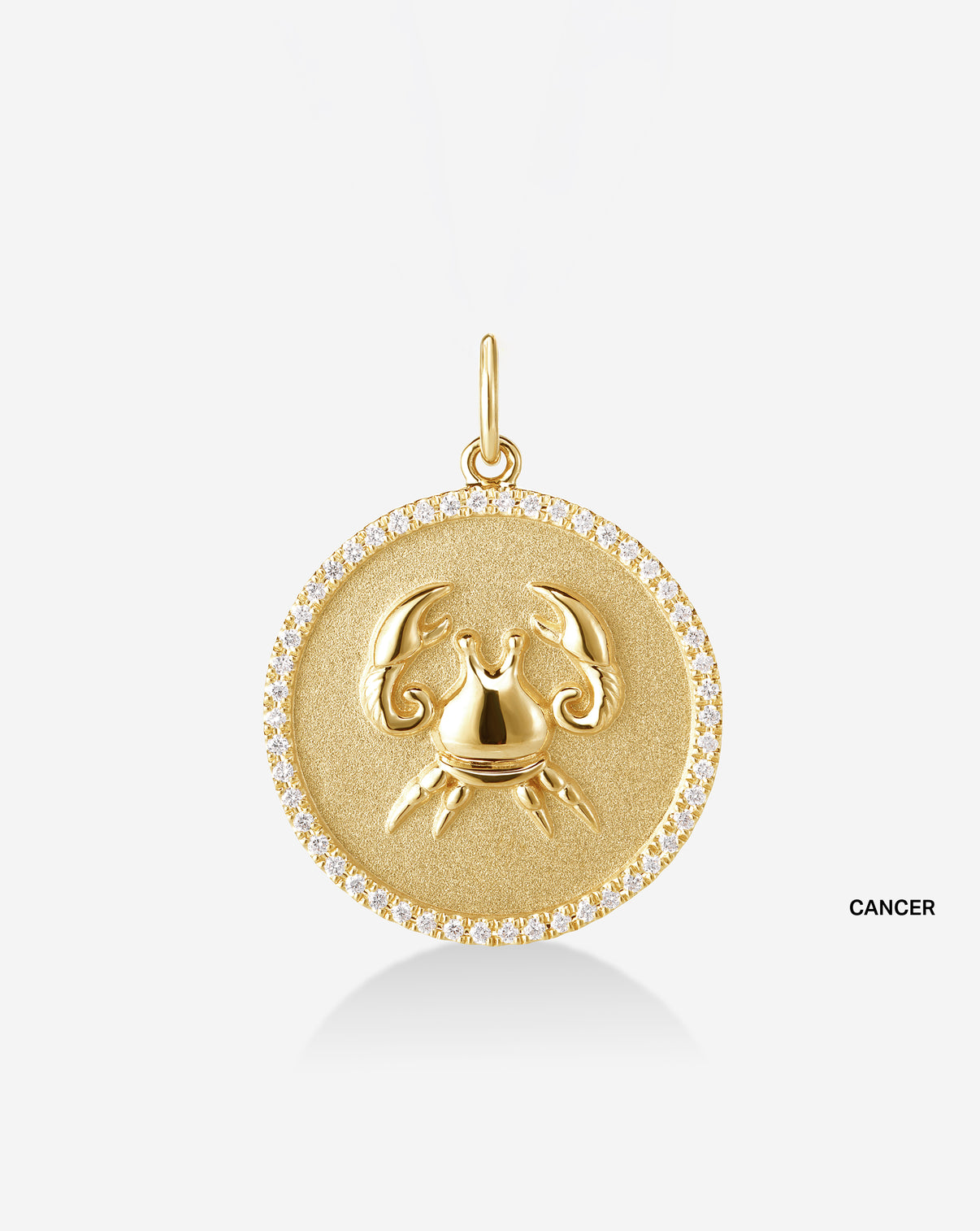 Medallion pendant featuring 50 round natural diamonds and the Cancer Zodiac sign