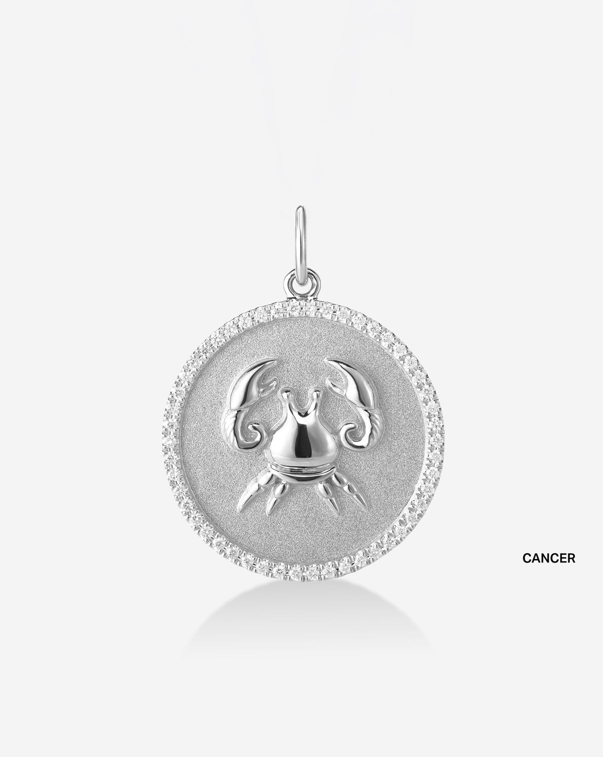 Medallion pendant featuring 50 round natural diamonds and the Cancer Zodiac sign