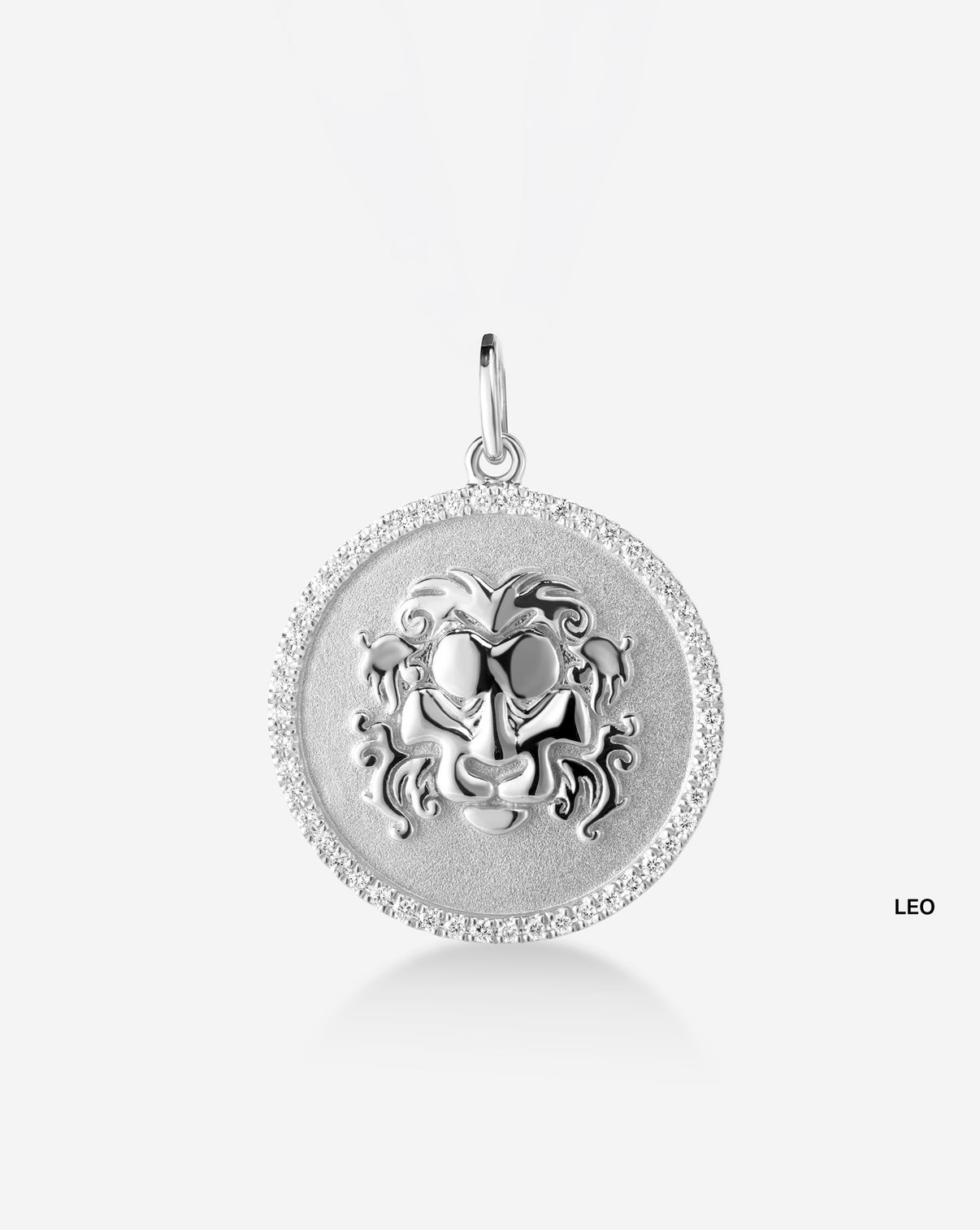 Medallion pendant featuring 50 round natural diamonds and the Leo Zodiac sign