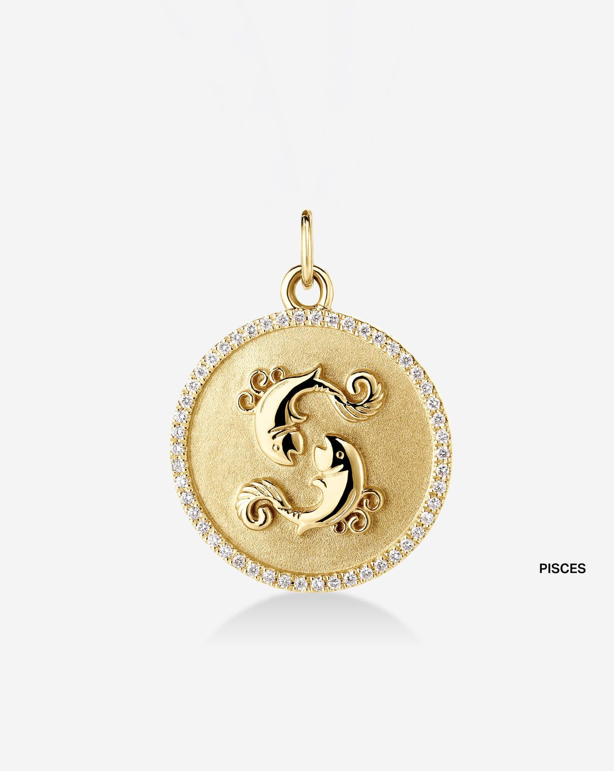 Medallion pendant featuring 50 round natural diamonds and the Pisces Zodiac sign