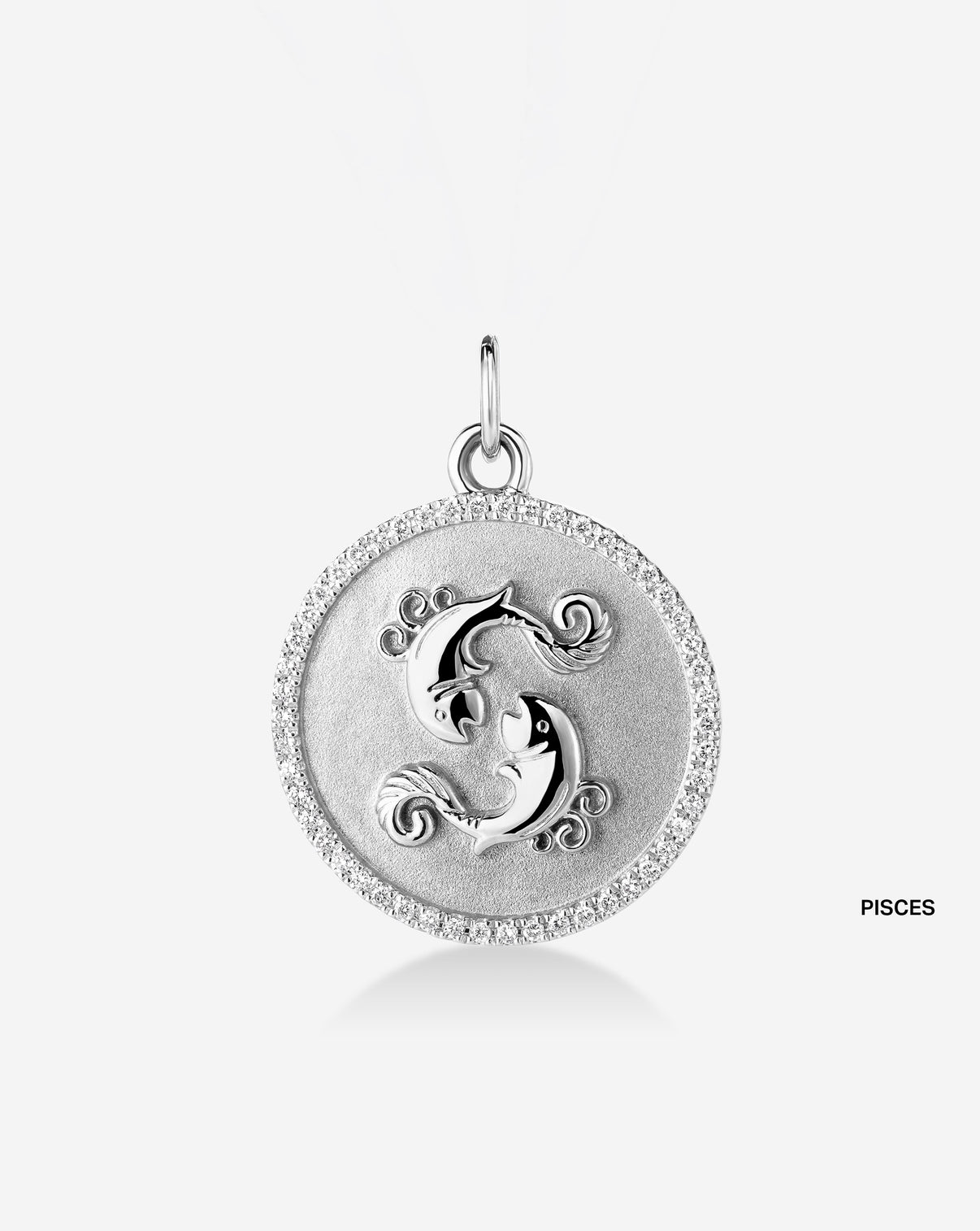 Medallion pendant featuring 50 round natural diamonds and the Pisces Zodiac sign
