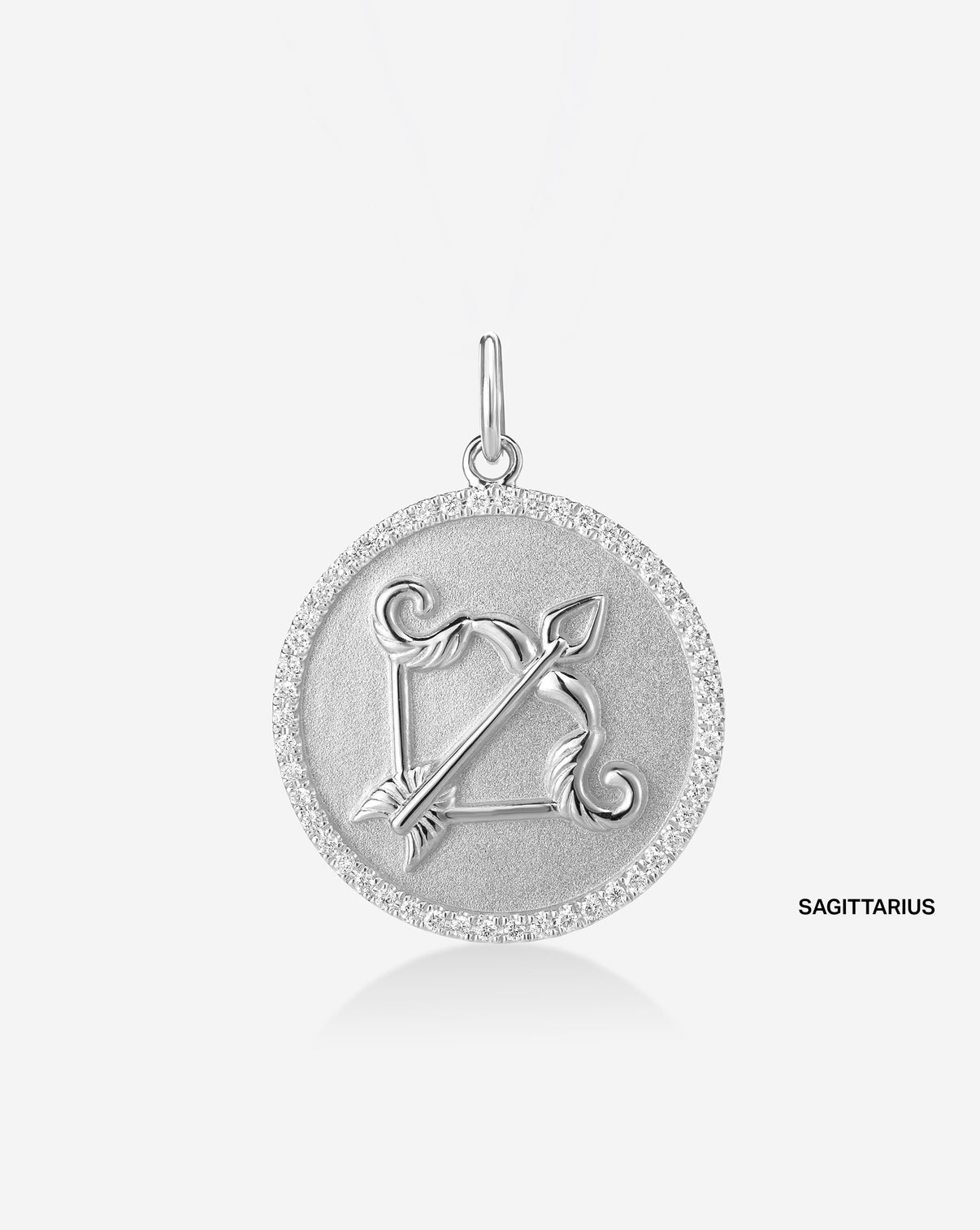 Medallion pendant featuring 50 round natural diamonds and the Sagittarius Zodiac sign