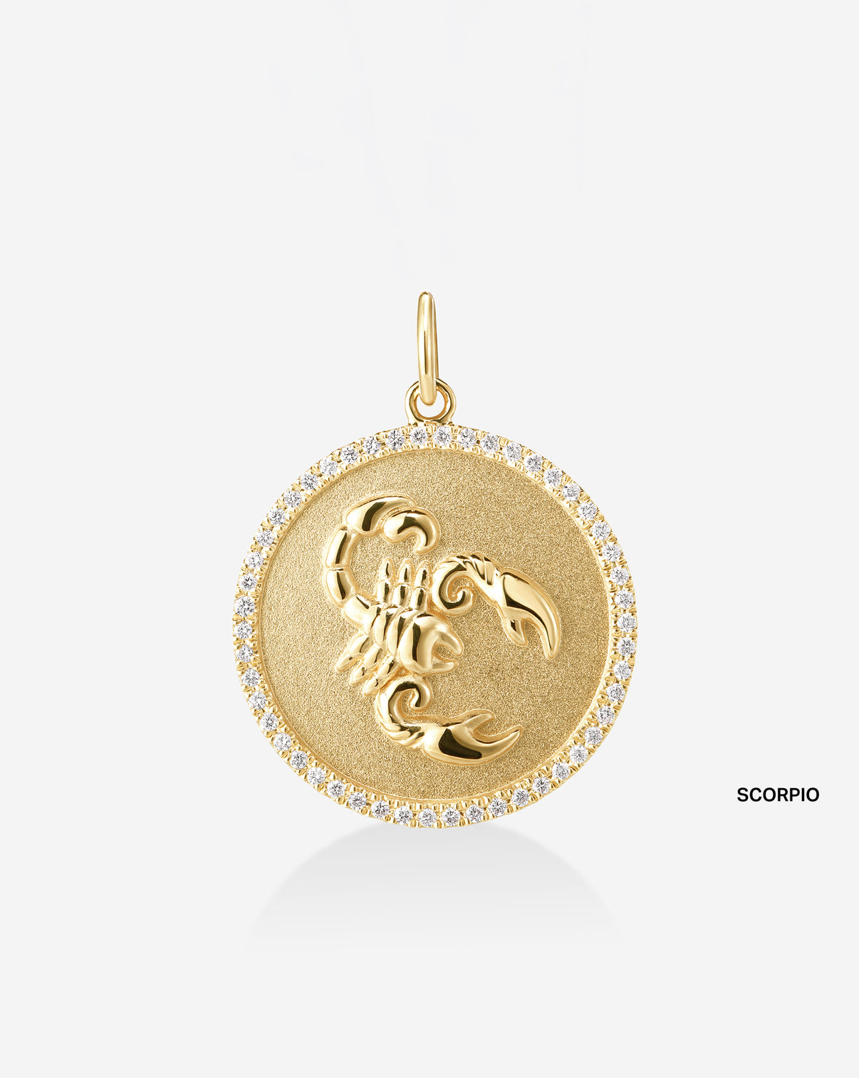 Medallion pendant featuring 50 round natural diamonds and the Scorpio Zodiac sign