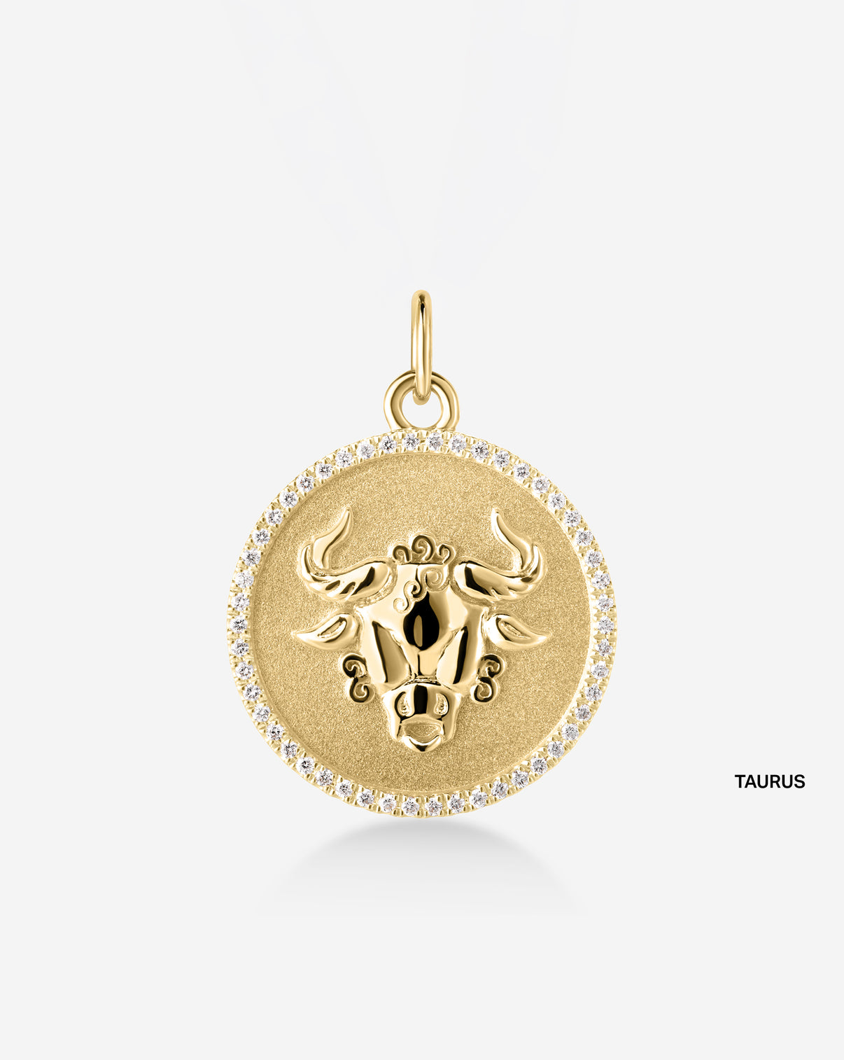 Medallion pendant featuring 50 round natural diamonds and the Taurus Zodiac sign