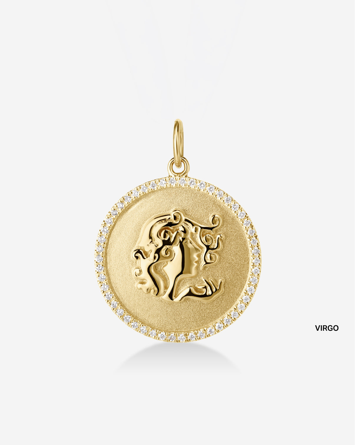 Medallion pendant featuring 50 round natural diamonds and the Virgo Zodiac sign