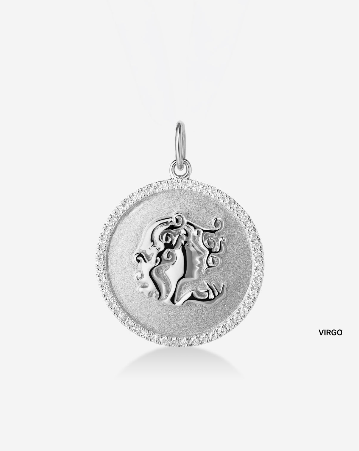 Medallion pendant featuring 50 round natural diamonds and the Virgo Zodiac sign