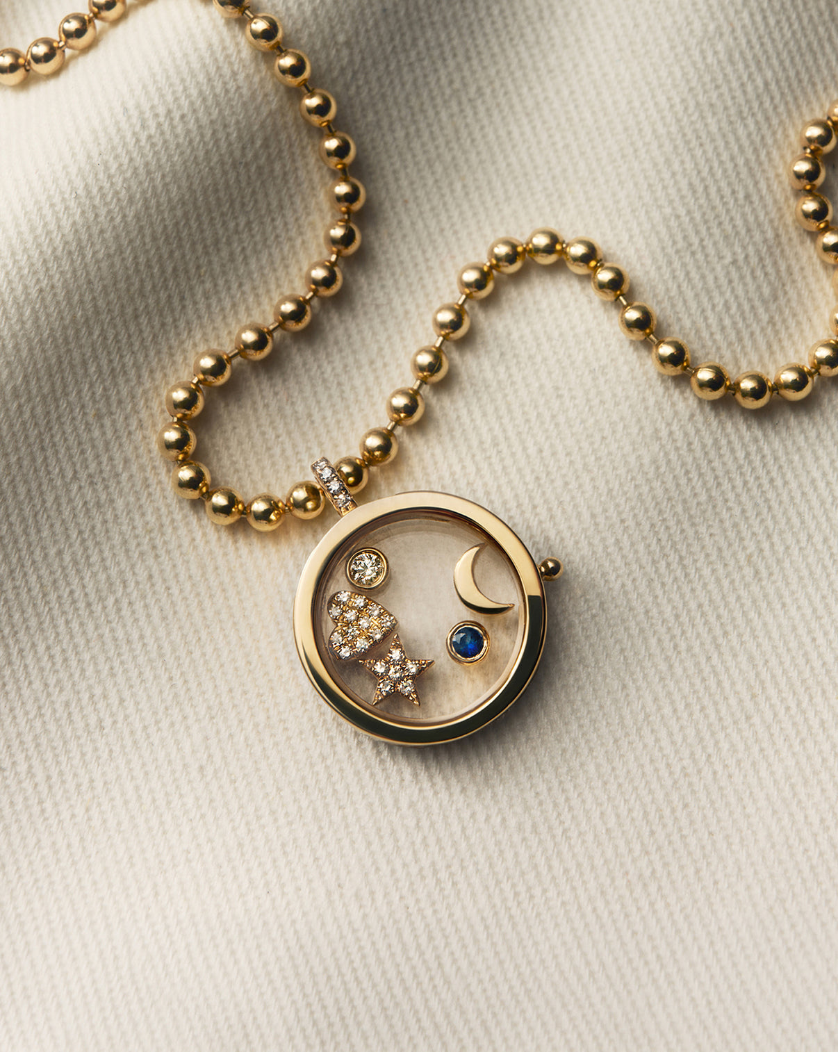 charm locket with 5 charms inside, put on the bead link necklace global