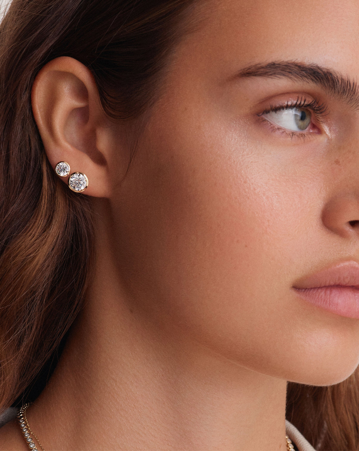 2 Bezel Round Lab Diamond Studs on ear GLOBAL