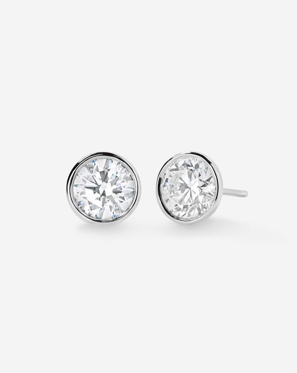 Lab Diamond Round Bezel Studs against white background  global