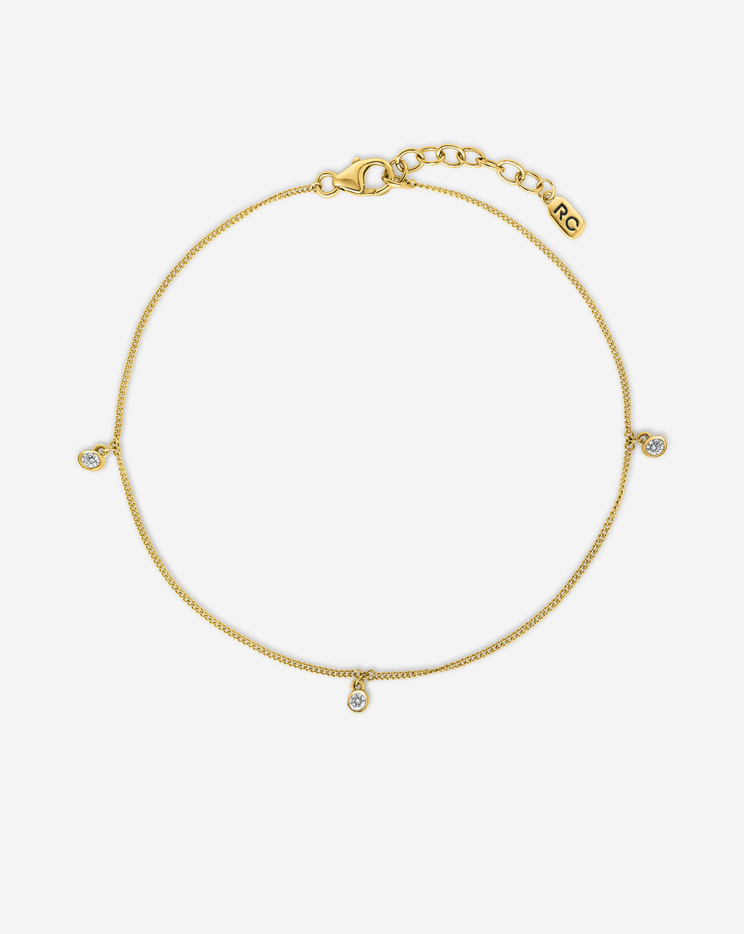 ghost image of yellow gold anklet iwth diamond drops