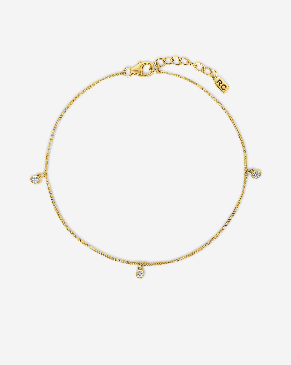ghost image of yellow gold anklet iwth diamond drops