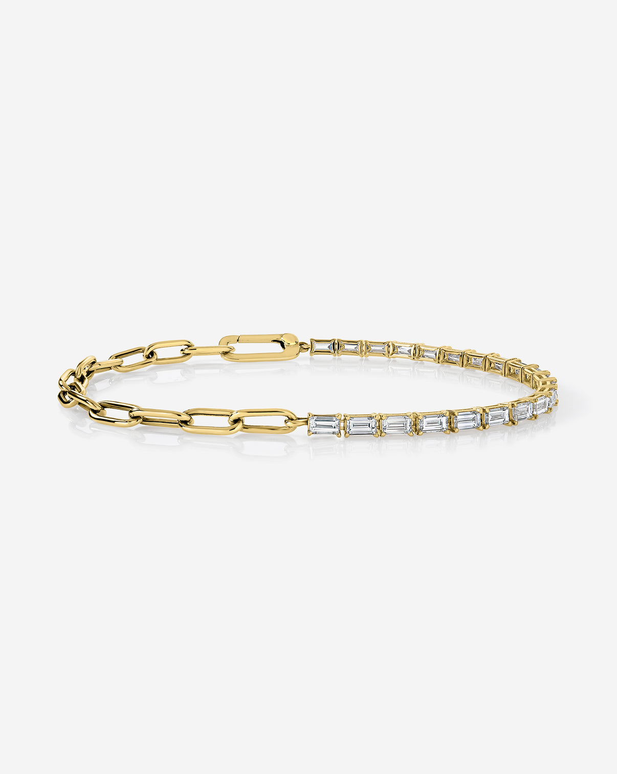 Baguette Lab Diamond Tennis Chain Bracelet in 14k yellow gold with 21 baguette lab grown diamonds