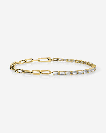 Baguette Lab Diamond Tennis Chain Bracelet in 14k yellow gold with 21 baguette lab grown diamonds