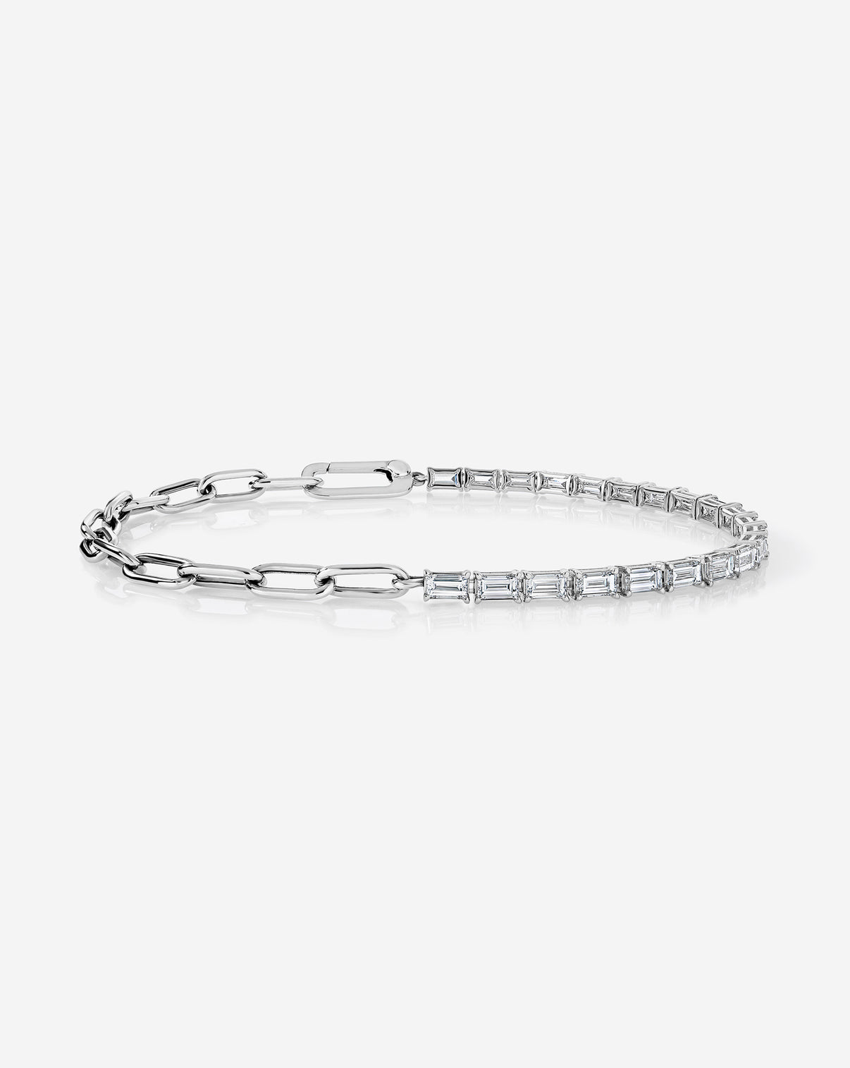 Baguette Lab Diamond Tennis Chain Bracelet in 14k yellow gold with 21 baguette lab grown diamonds