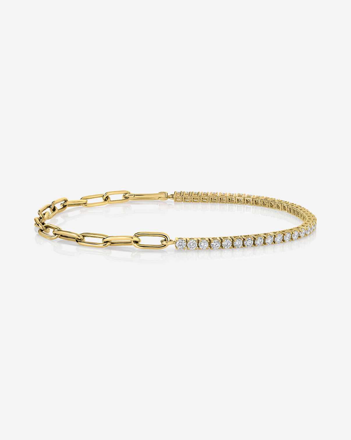Round Lab Diamond Tennis Chain Bracelet in 14k yellow gold with 37 round lab grown diamonds