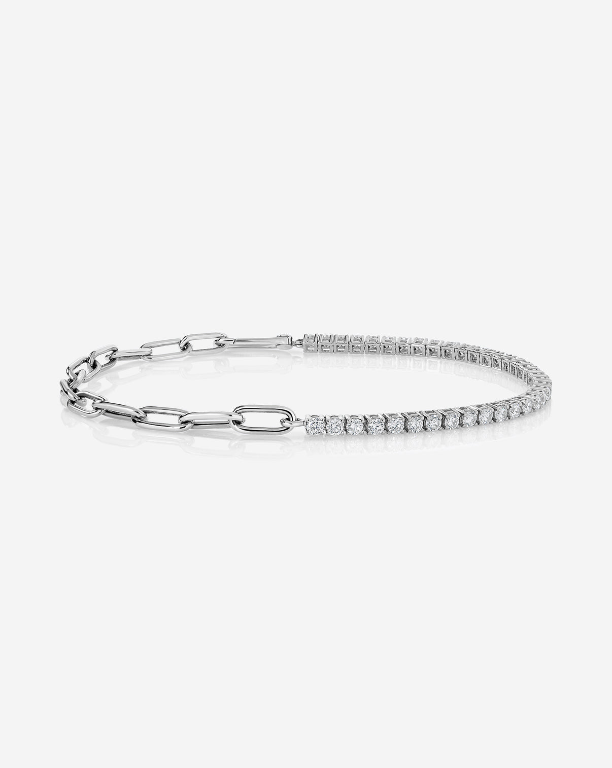 Round Lab Diamond Tennis Chain Bracelet in 14k white gold with 37 round lab grown diamonds