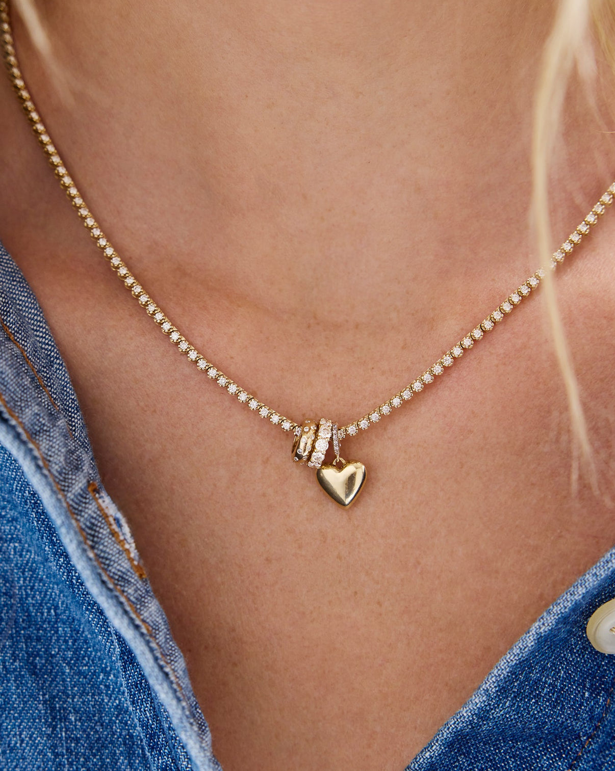 Close-up view of Scattered Diamond Bead Charm showing intricate diamond placement and gold beading detail