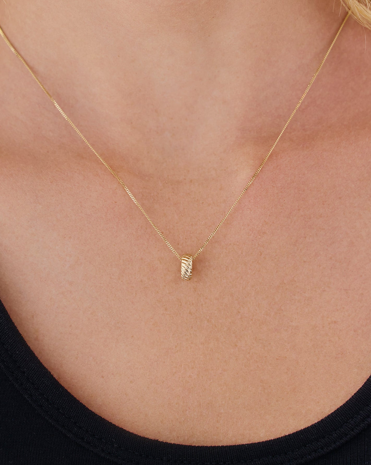 Textured Bead Charm styled on chain necklace showing scale and wearability