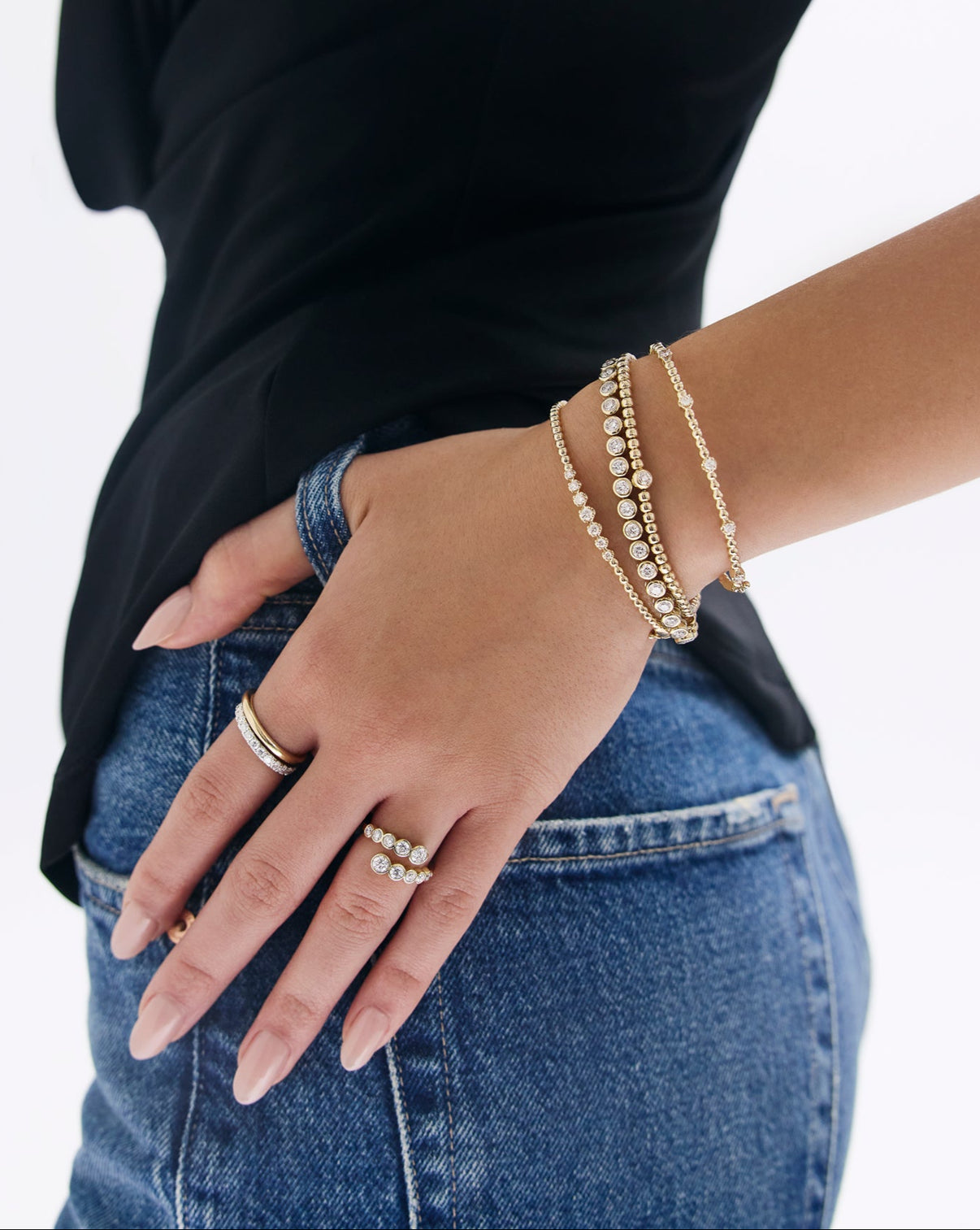 Detail shot of Ball Diamond Cluster Bangle highlighting the hinge back closure mechanism