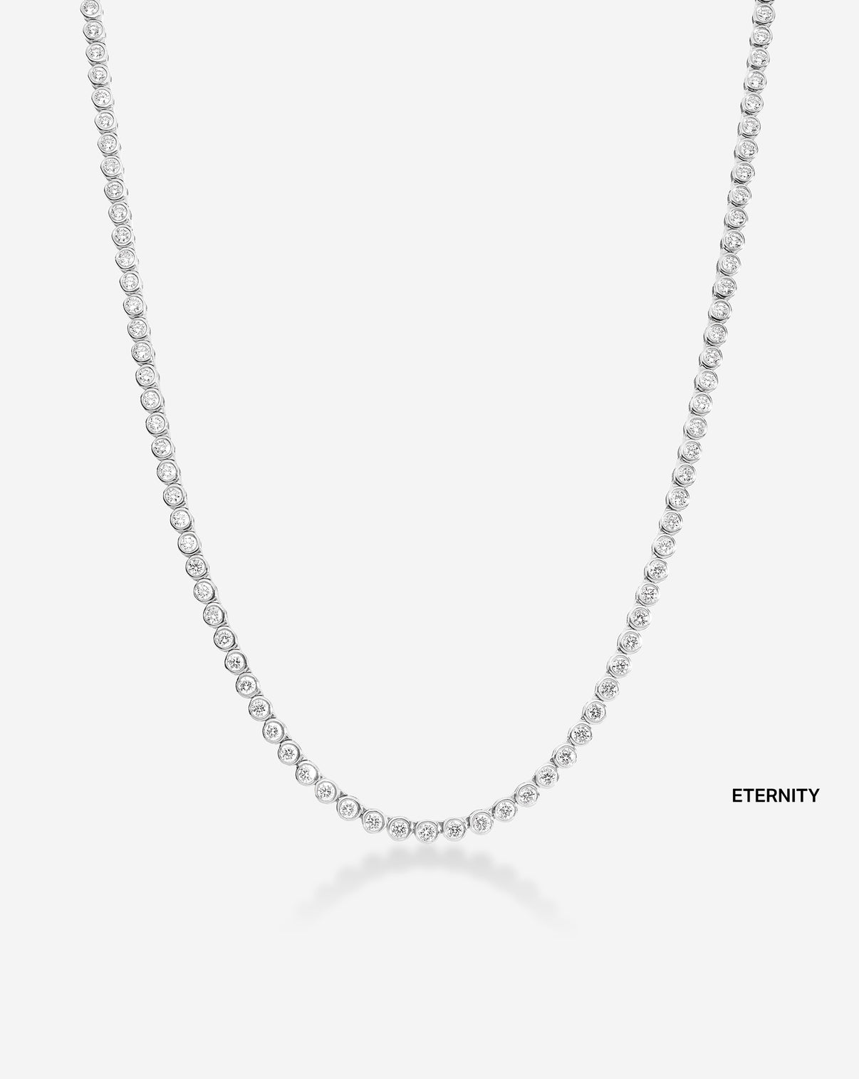 ghost image of bezel tennis necklace eternity in 14k white gold