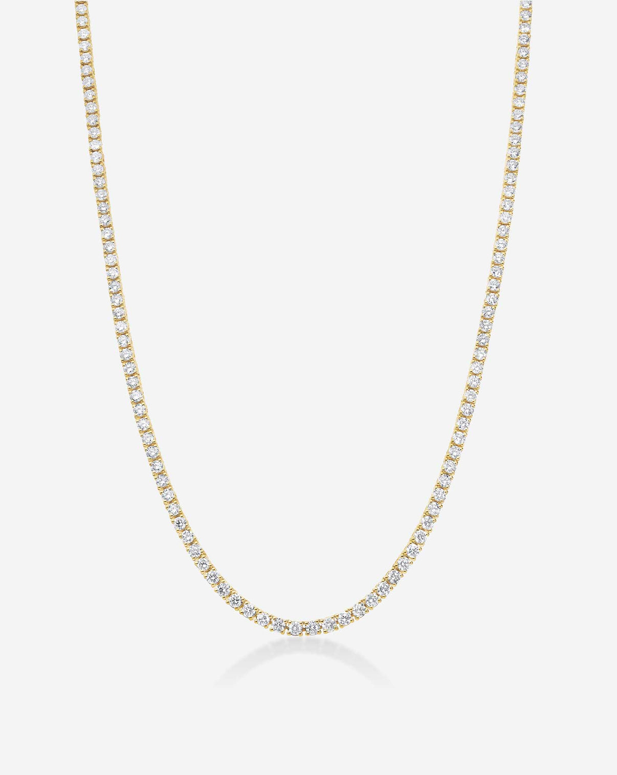 14k Yellow Gold Classic Diamond Tennis Necklace close-up highlighting the precision of the diamond setting