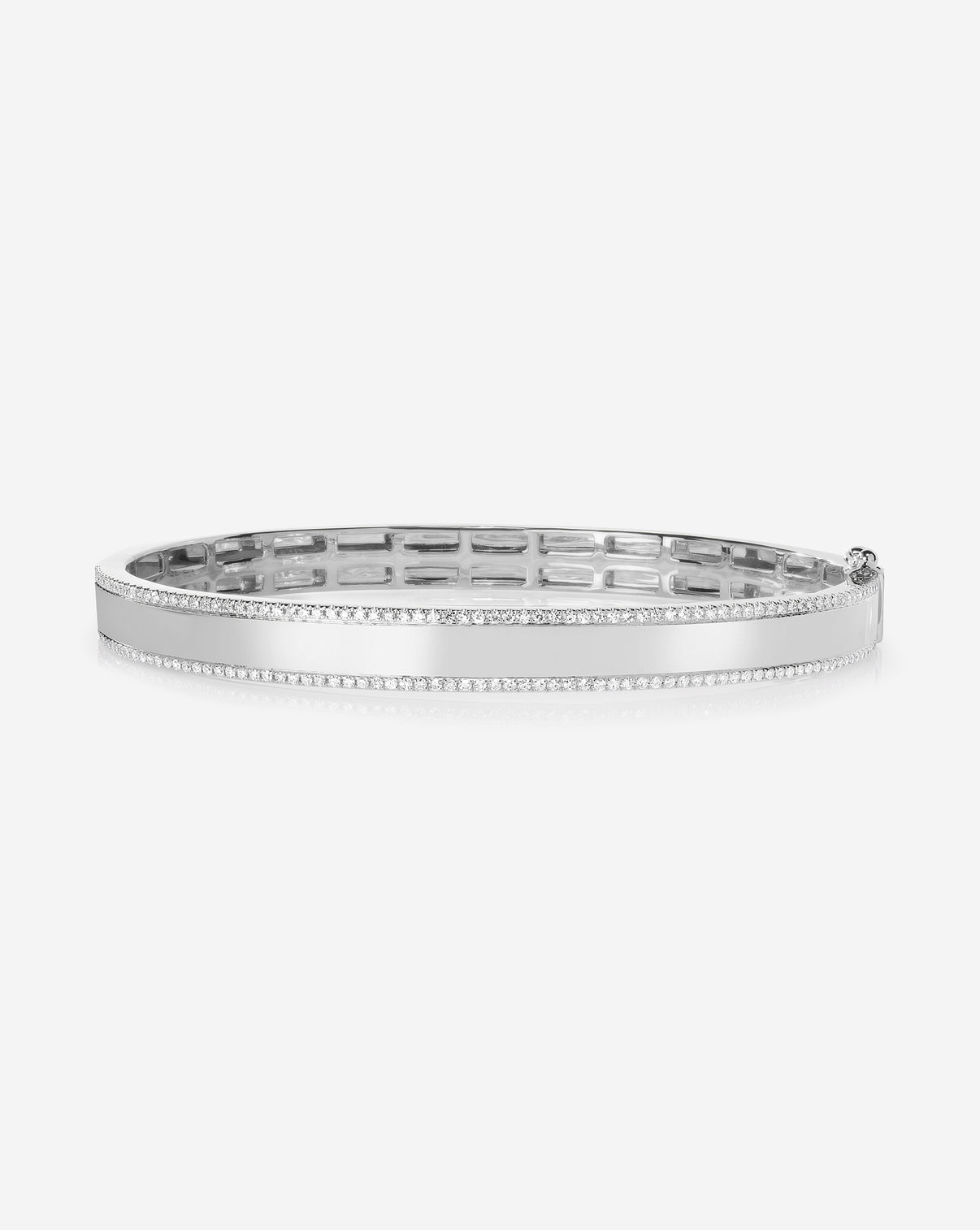 Diamond Border Bangle Bracelet in 14k White Gold side angle view