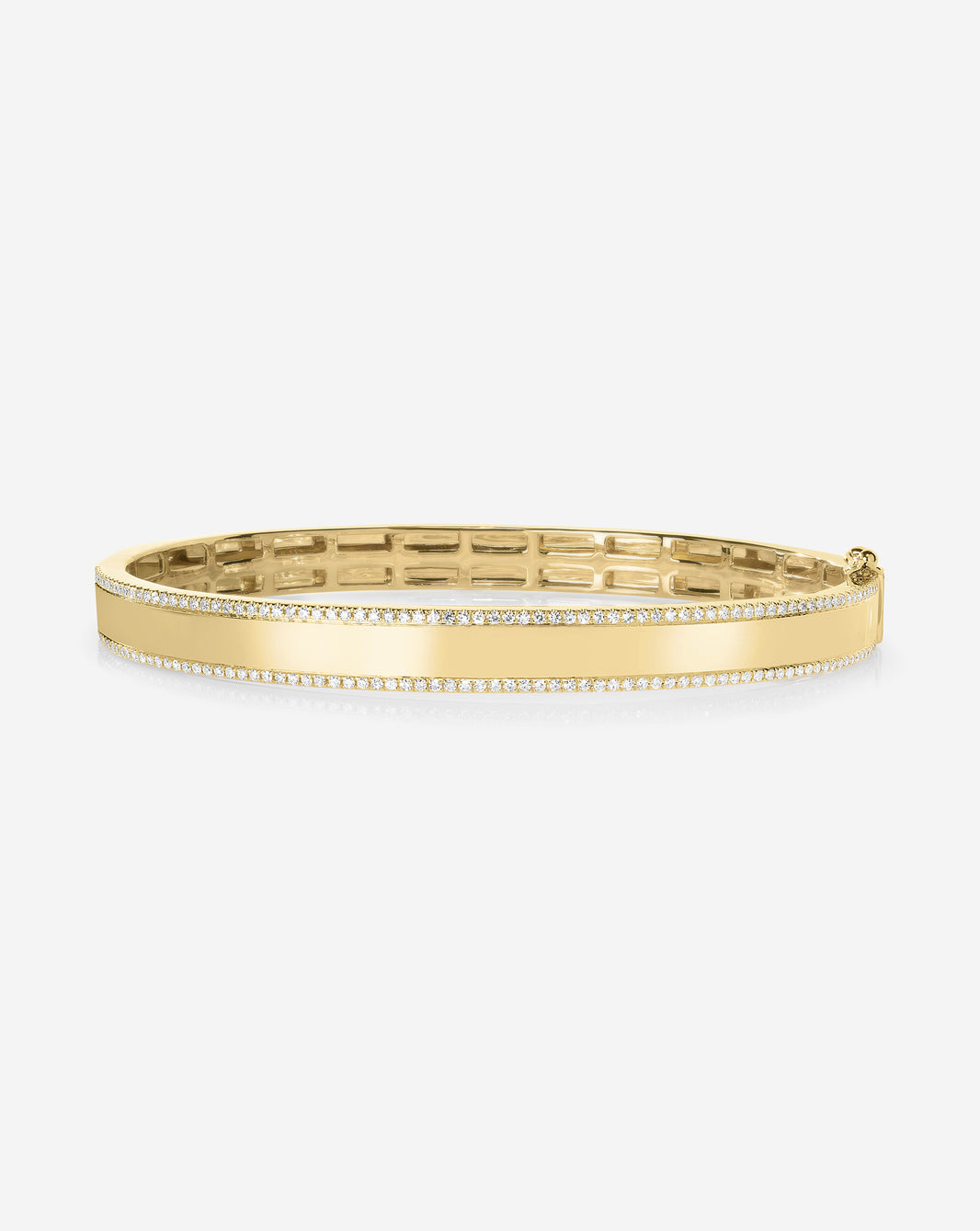 Diamond Border Bangle Bracelet in 14k Yellow Gold side angle view