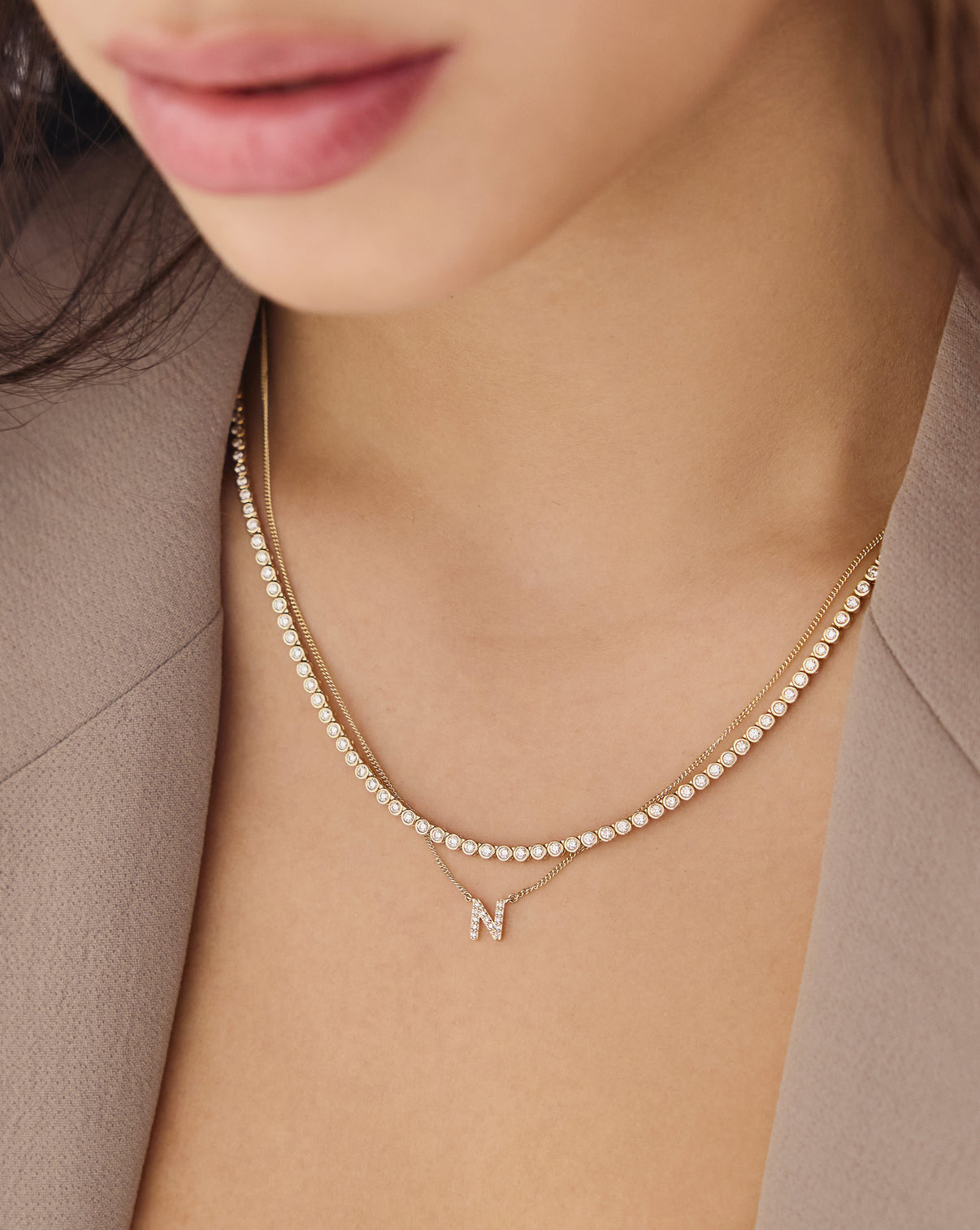 Close-up view of Diamond Initial Necklace showing diamond detail and craftsmanship - Ring Concierge
