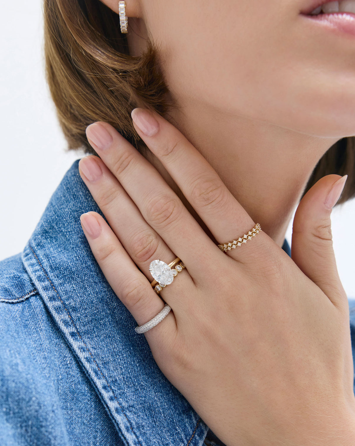 Ring Concierge Diamond Station Double Row Ring worn by model - elegant gold band featuring two rows of brilliant diamonds