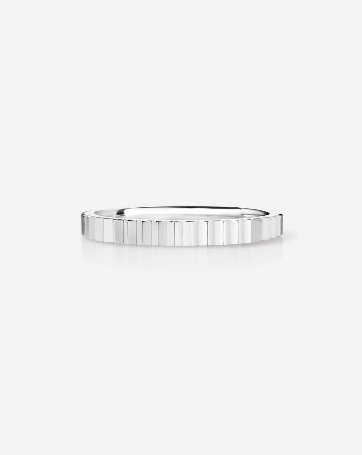 Slim 2 mm Fluted Gold Stackable Ring in 14K White Gold