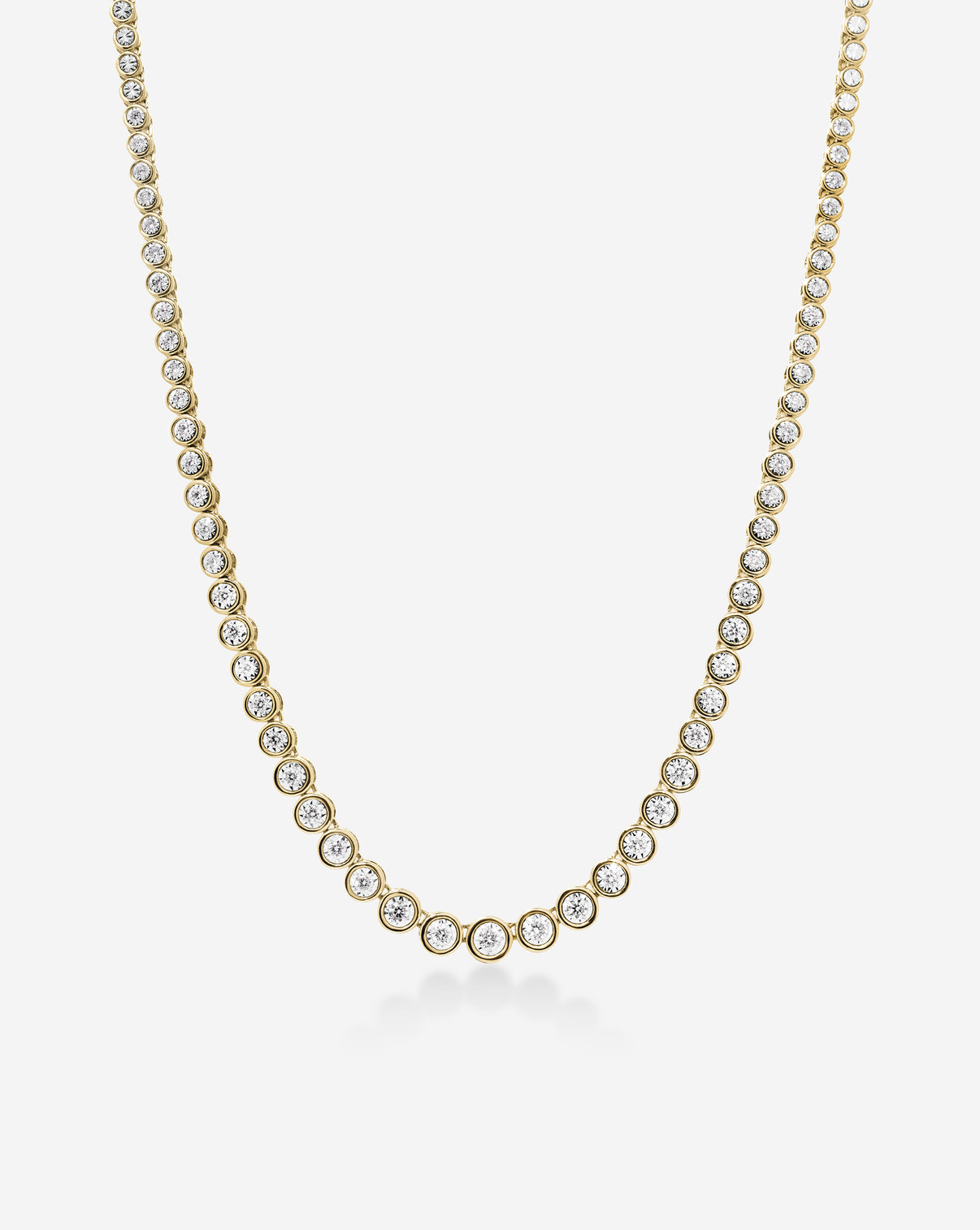 Ring Concierge Necklace 14k Yellow Gold Graduated Bezel Diamond Tennis Necklace