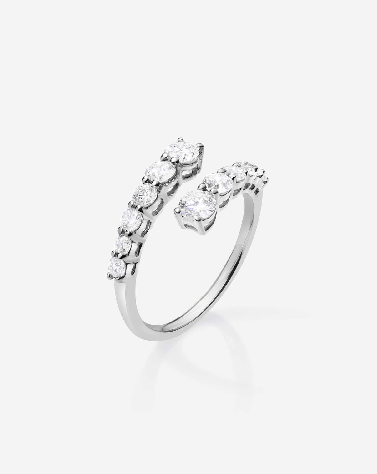 side view of Graduated Diamond Wrap Ring in 14k white gold 