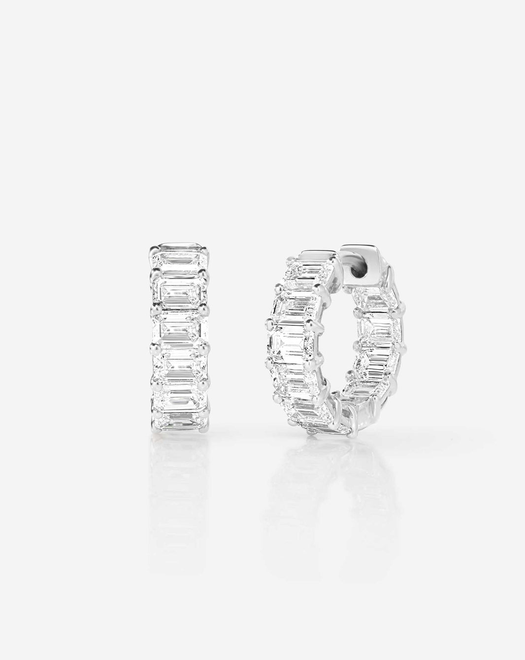 emerald lab diamond 3 carat weight huggies earrings in 14k white gold