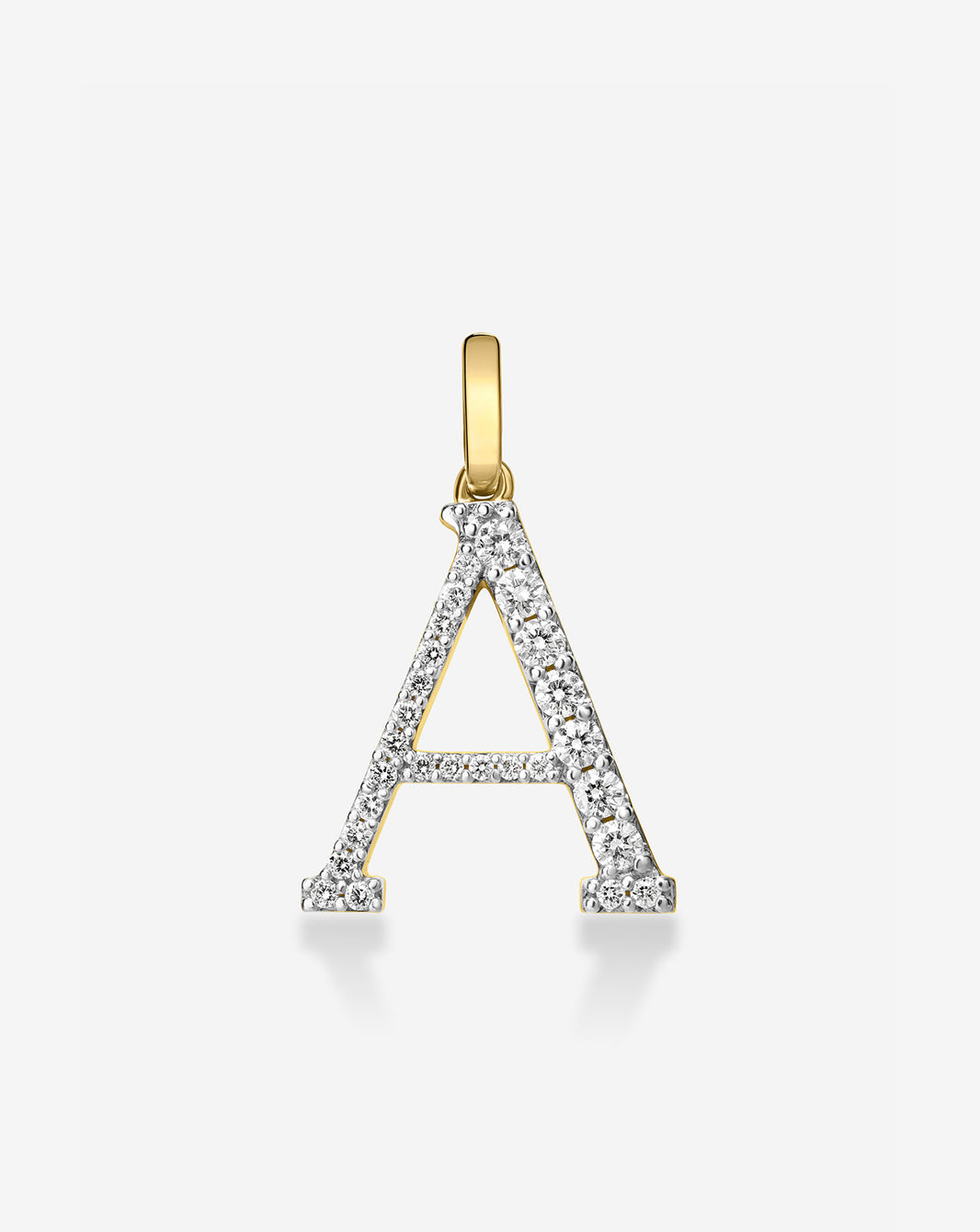 Large Diamond Initial Pendant letter A set in 14k yellow gold