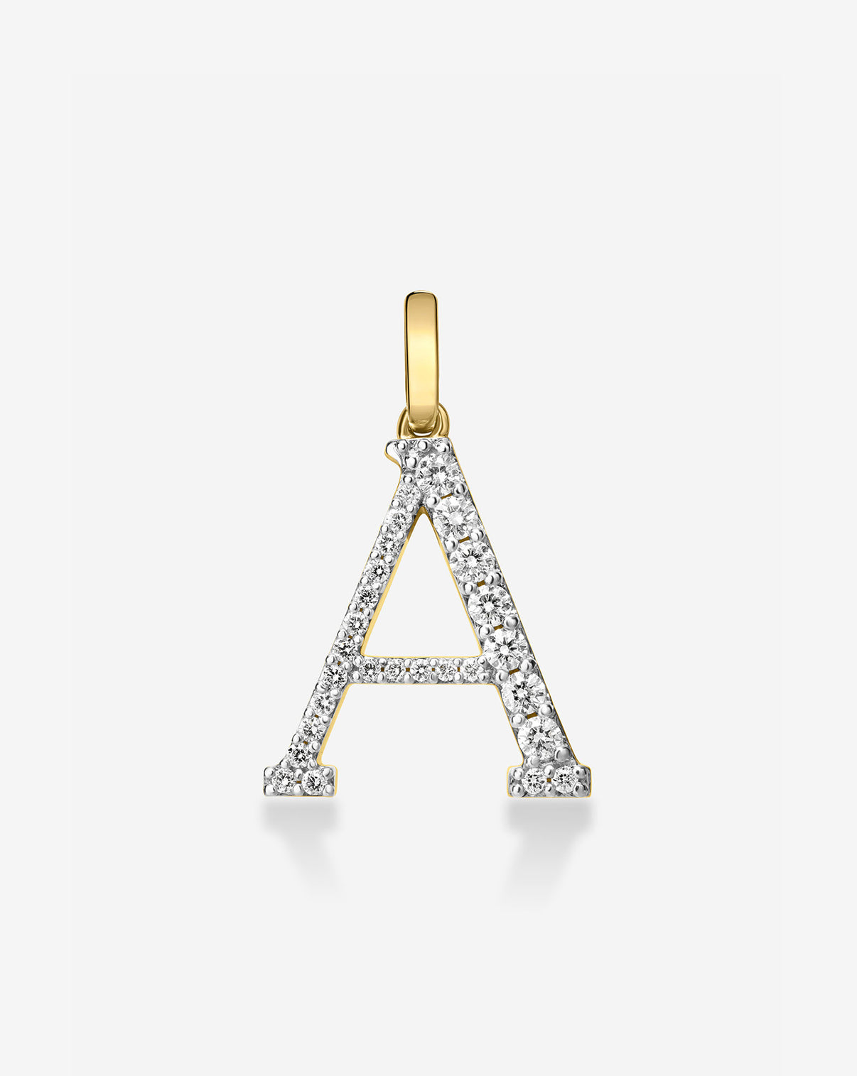 Large Diamond Initial Pendant letter A set in 14k yellow gold