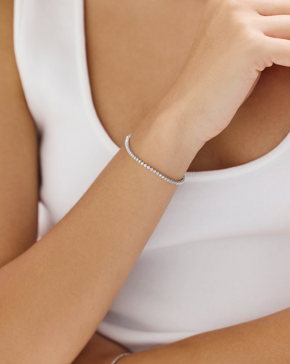 Mini Diamond Tennis Bracelet Global On Model Wrist