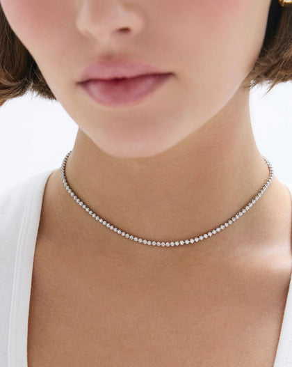 Worn as tennis necklace on model - global