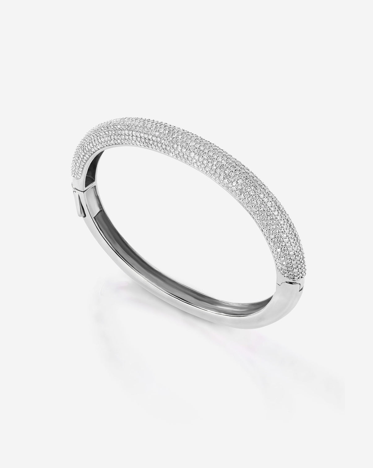 Pavé Diamond Stackable Gold Cloud Bangle- Classic product side angle in White Gold