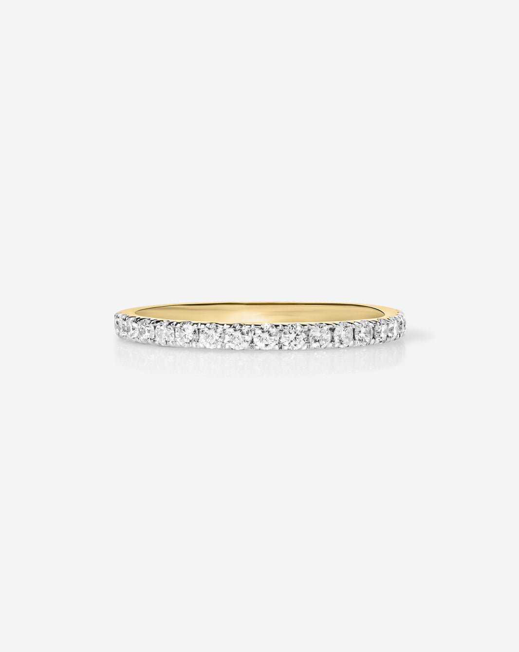 Flat Lay of 1.6 mm Perfect Pave Ring in 14k Yellow Gold