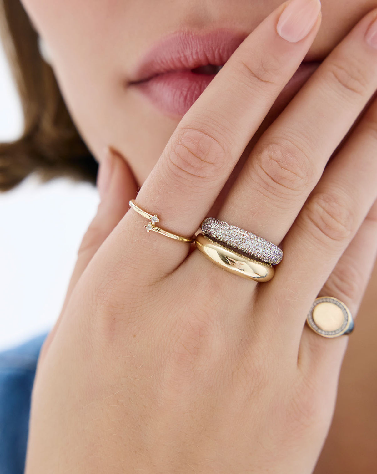 Petite Diamond Wrap Ring in 14k gold worn on hand, lifestyle shot