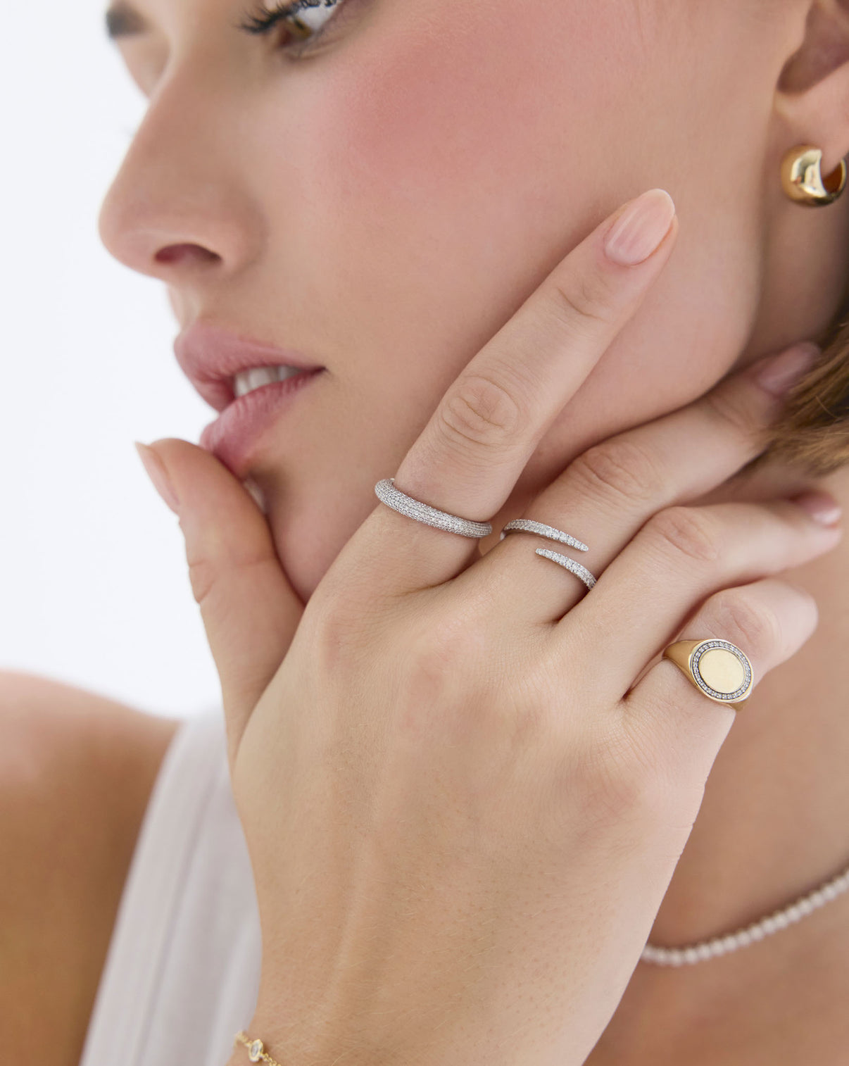 Petite Pavé Diamond Cloud Ring modeled on finger showing size and fit