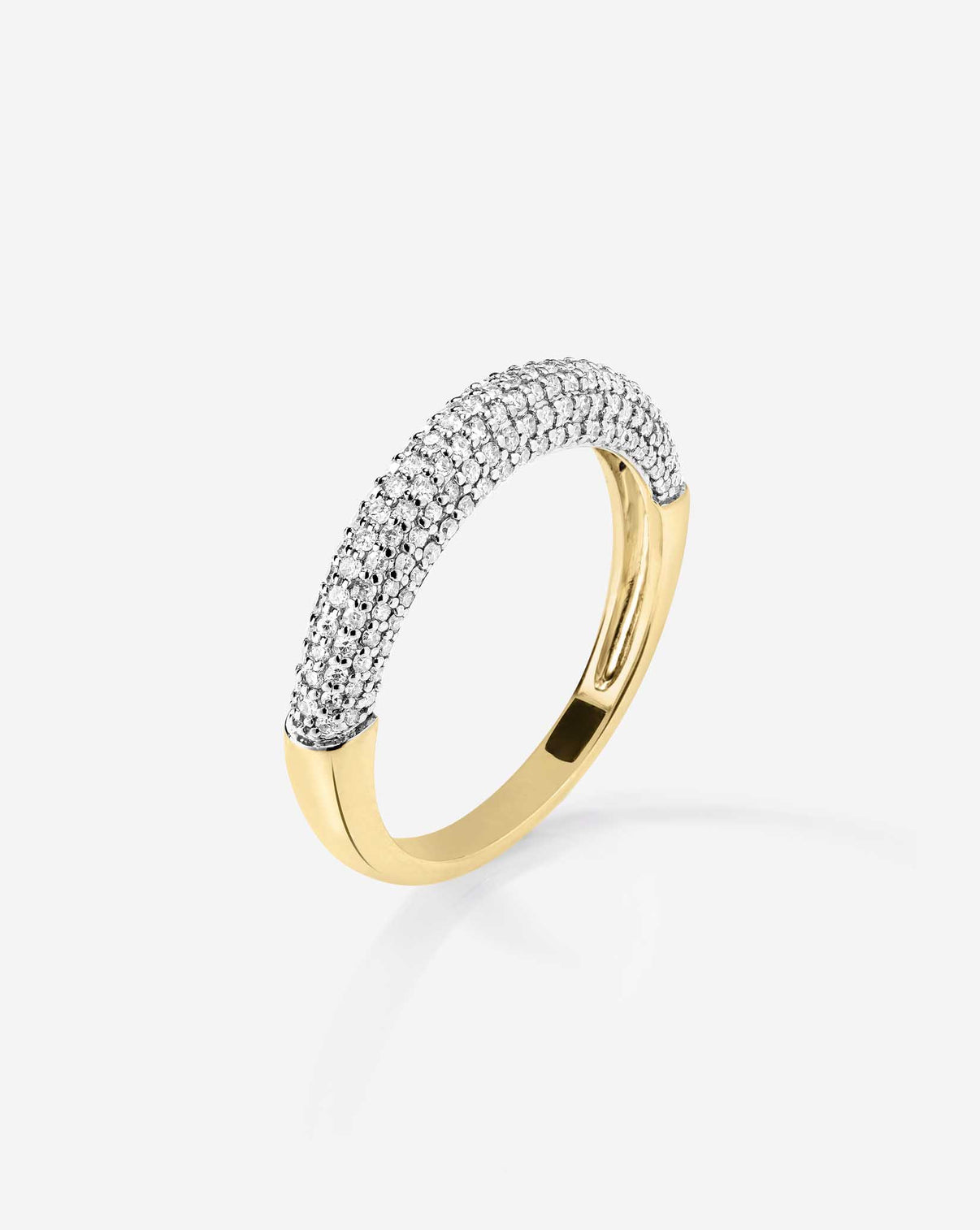 Petite Pavé Diamond Cloud Ring in 14K yellow gold showing half pavé diamonds around the band