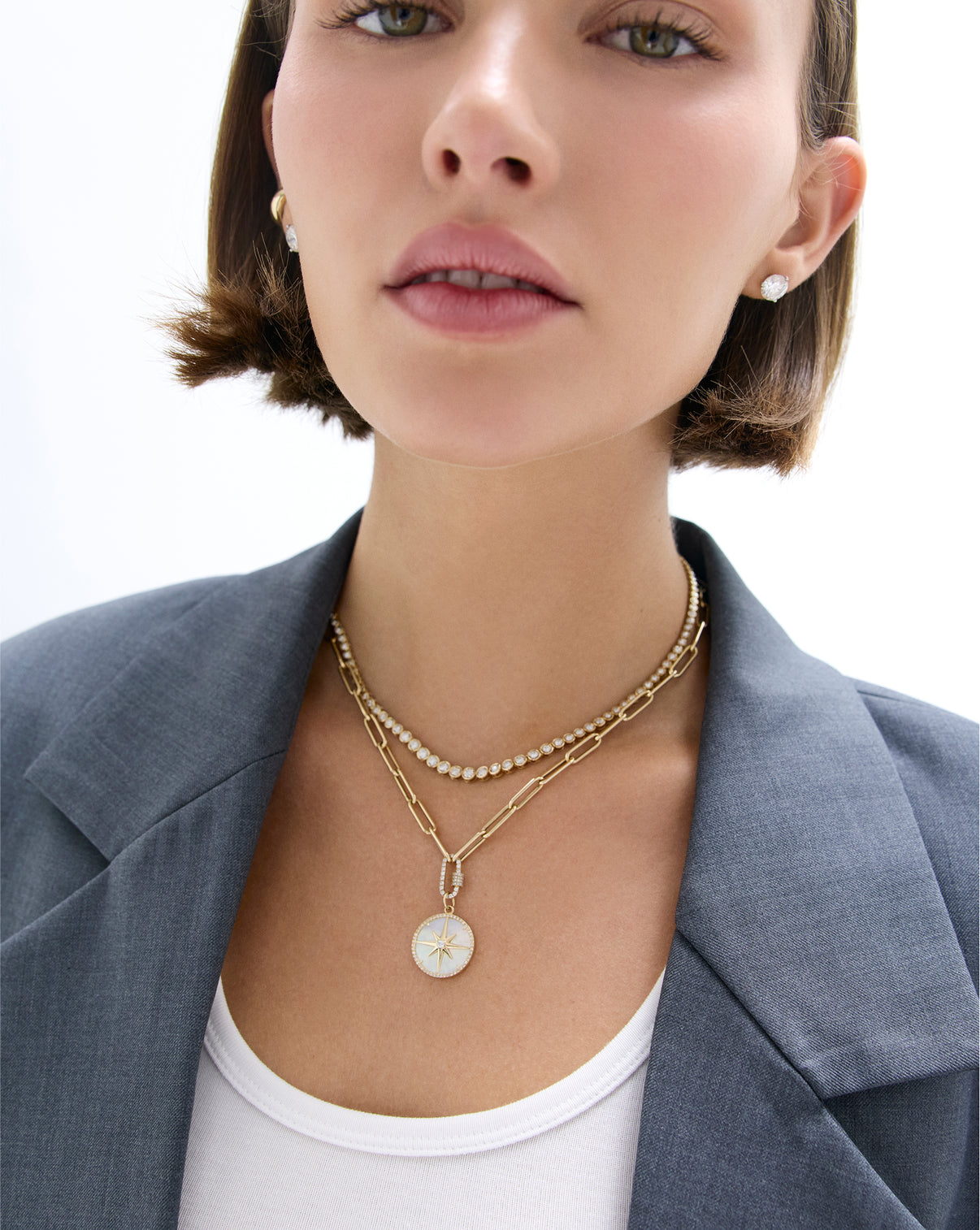 Fluted Pearl Star Pendant lifestyle shot demonstrating how the necklace looks when worn