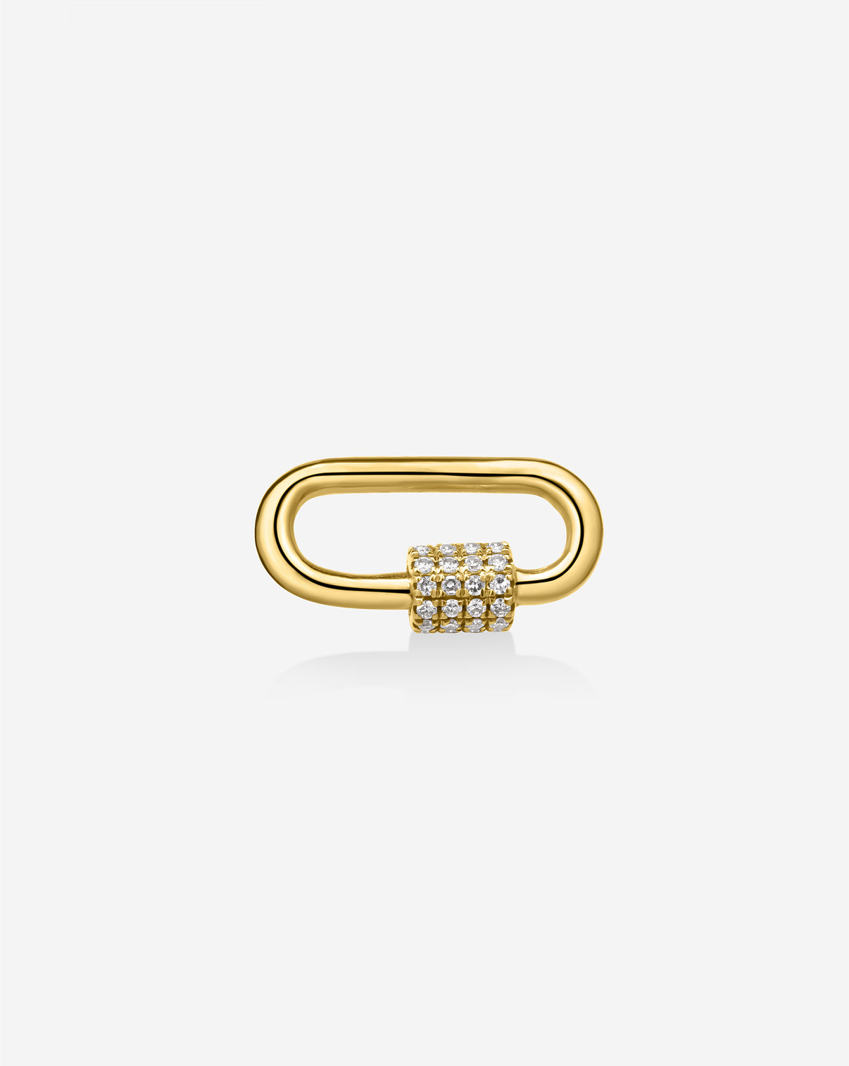 Solid gold carabiner charm with polished finish - front view