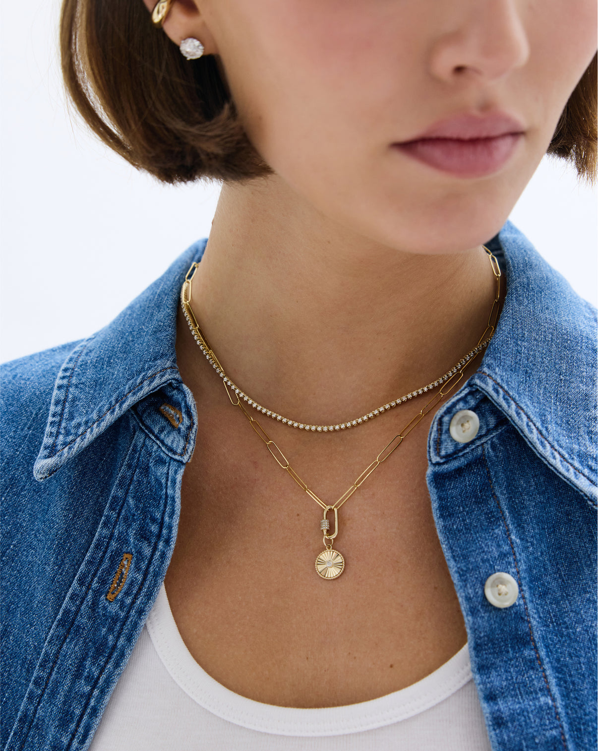 Solid 14k gold carabiner charm pendant for necklace layering