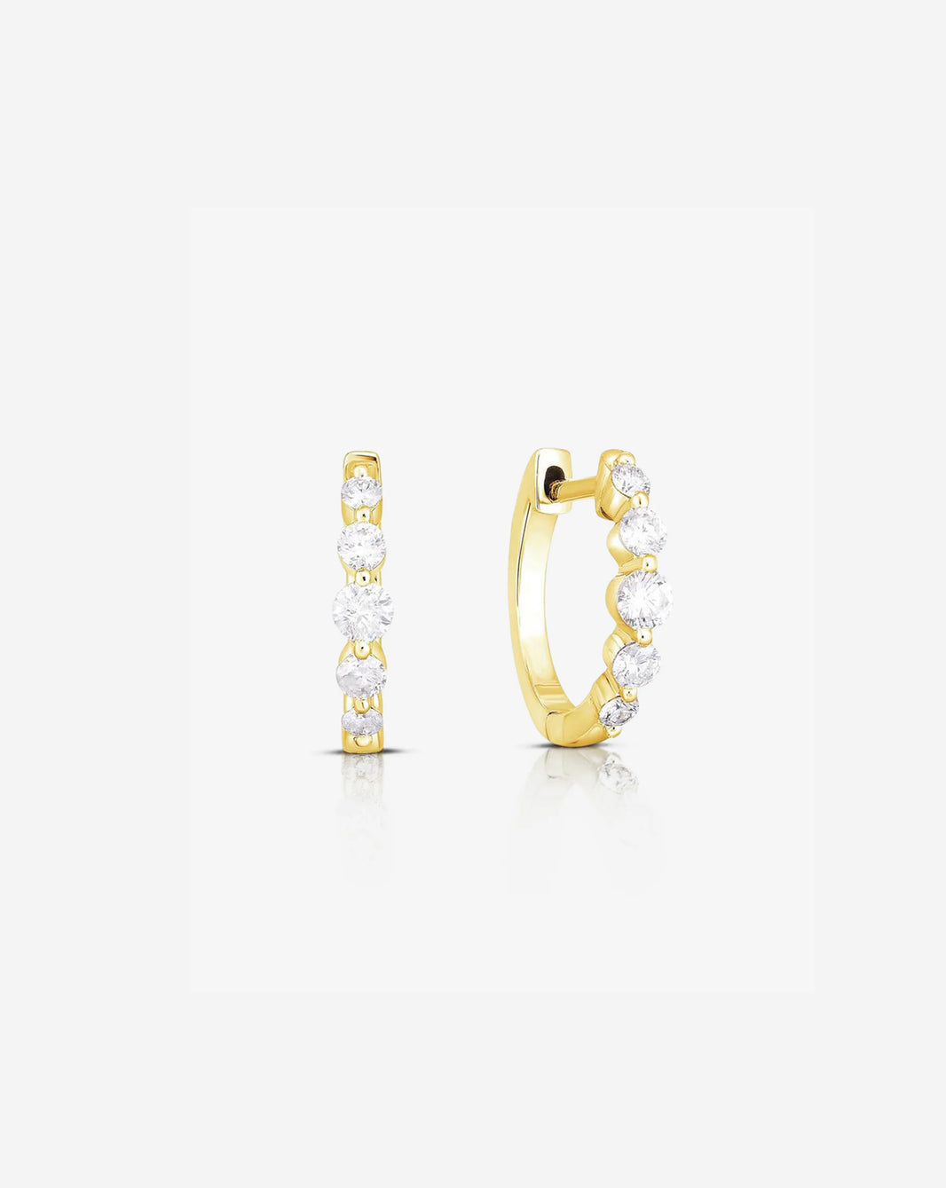 Ring Concierge Earrings 14k Yellow Gold Graduated Single Prong Diamond Huggies